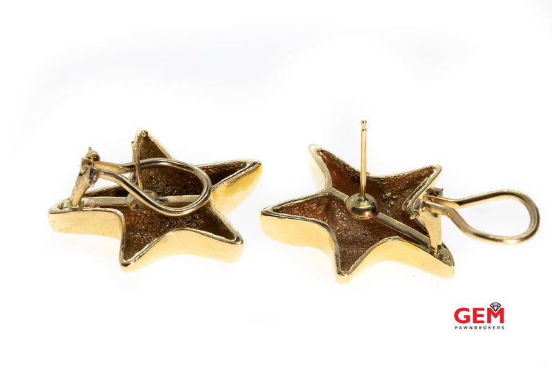 Shooting Five 5 Point Star 27mm Textured Studs 14K 585 Yellow Gold Earrings