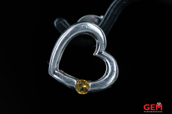 Open Heart Love Natural Citrine Studs Solid 925 Sterling Silver Earrings