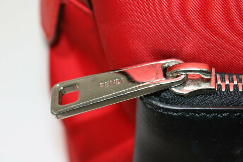 Fendi Face Backpack Daypack Red/black Nylon/leather 7vz012