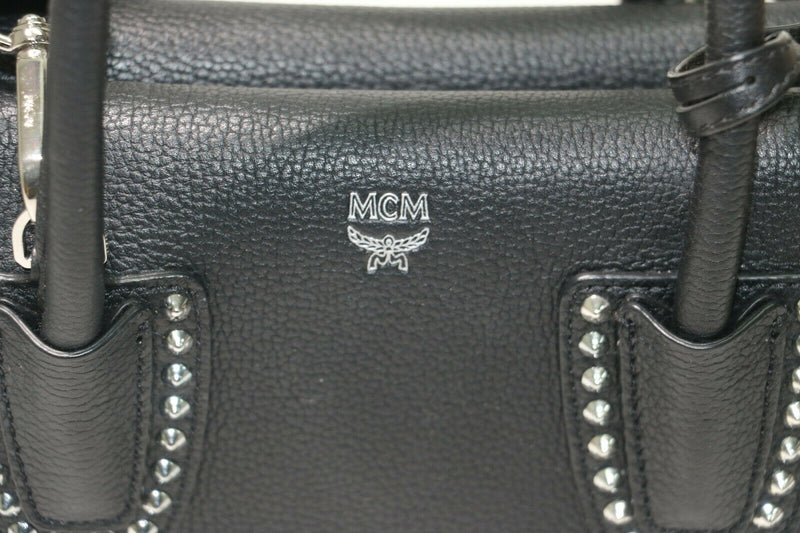 MCM Grained Calfskin Studded Medium Milla Tote Black