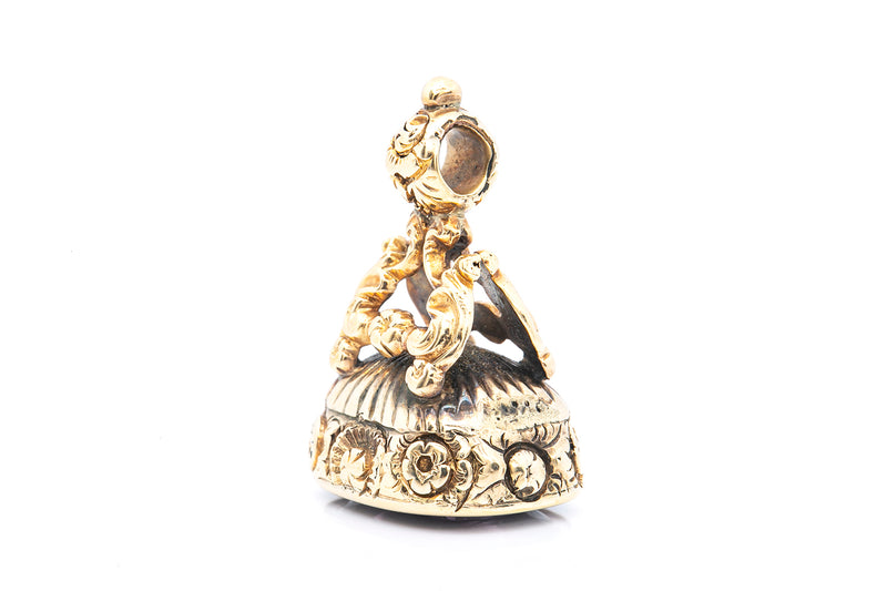 Antique Gold Watch Fob Signet Wax Seal Intaglio Amethyst 14k 585 Charm Pendant
