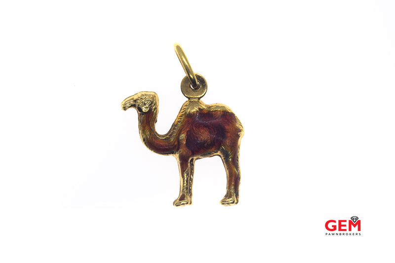 Enamel Arabian Desert Camel Animal 18k 750 Yellow Gold Charm Pendant