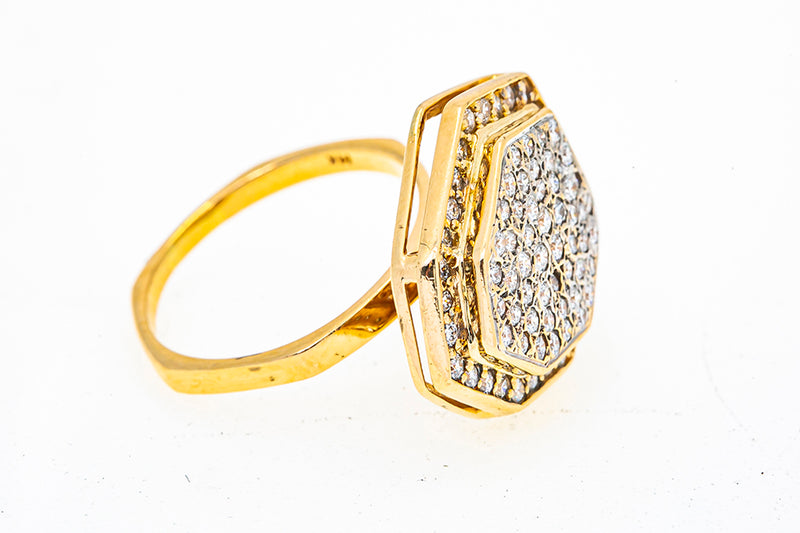 Andy Gotz Diamond Cluster Asymmetry Hexagon 14K 585 Yellow Gold Ring Size 8 1/2