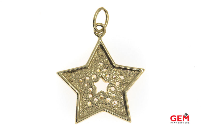 Star w/ Pave CZ Cubic Zirconia Pave Star Solid 585 Yellow Gold Charm Pendant