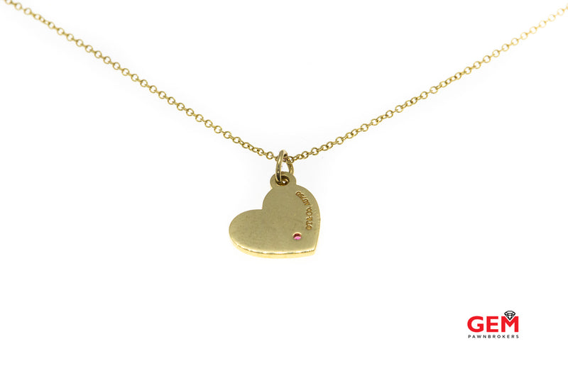 Tiffany & Co Pink Sapphire Heart Tag 18K 750 Yellow Gold Pendant 18" Necklace