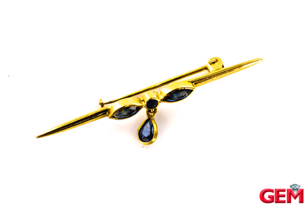 Antique Drop Sapphire 585 14k Yellow Gold Brooch Stick Lapel Pin Dragonfly