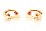 Vintage Retro Pink Sapphire & Diamond 14k 585 Rose Gold Swirl Ear Clip Earrings