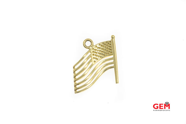 American Flag Charm Pendant USA God Bless America 14Kt Yellow Gold 585