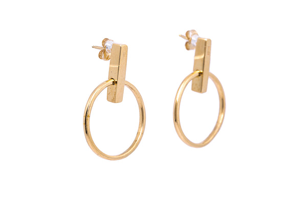 Aurate NYC Bar 20mm Wire Circle Drop 14K 585 Yellow Gold Pair of Earrings