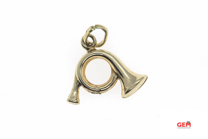 Musical Instrument Post Horn Drop Charm 14K 585 Yellow Gold Music Pendant