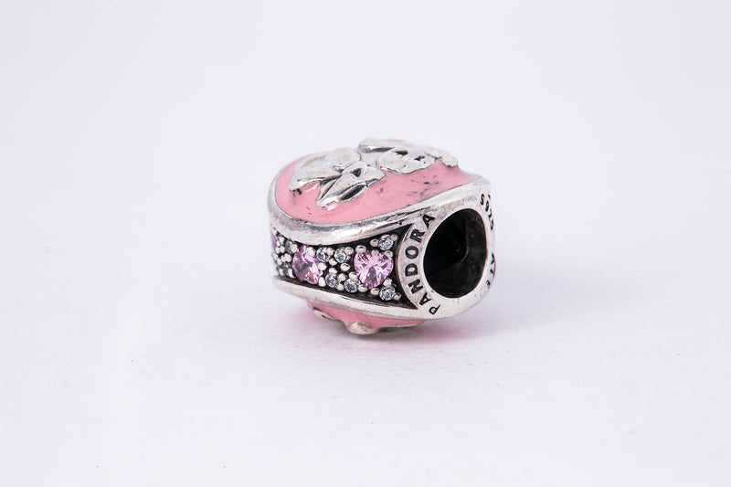Vintage Pandora ALE Minnie Mouse Pink Enamel Bead 925 Sterling Silver Charm