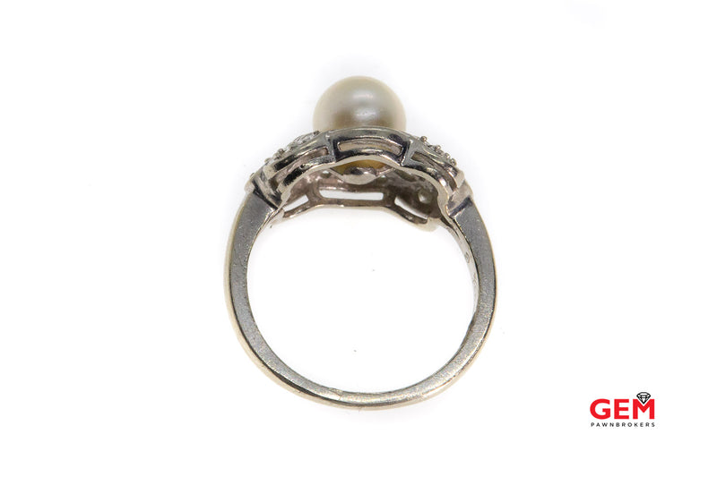 Wittnauer 14 KT White Gold Pearl Diamond Ring Size 5.5
