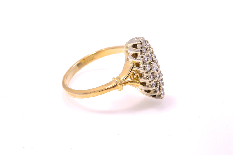 Antique Navette Diamond Cluster Cocktail Ring 14k 585 Yellow White Gold Sz 4.5