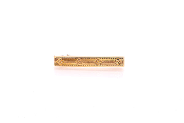Vintage Flower Motif Mini Bar Lapel Pin Brooch 10k 417 Yellow Gold b