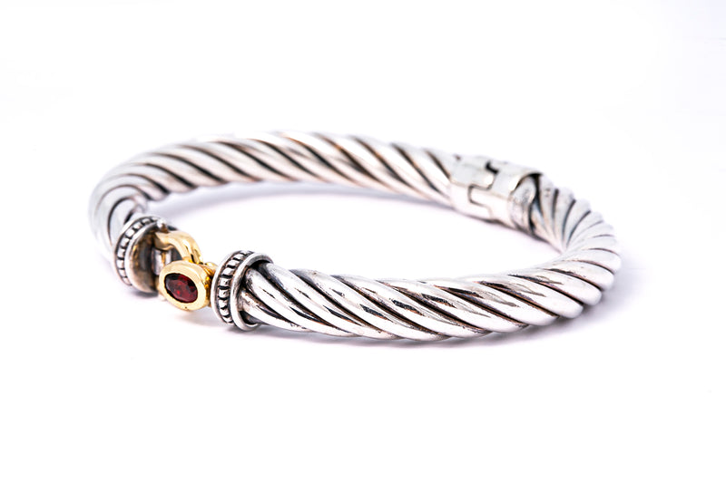 Flli Menegatti Sterling Silver 925 & 18kt Cable Bangle Cuff Bracelet