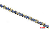 Tanzanite & Diamond White Yellow Gold 14k 585 Tennis Row Station Bracelet 7"