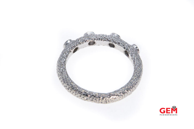 Stackable Station Hammer Finished Four 4 Stone Diamond Band 18K 750 White Gold Ring Size 6 1/2