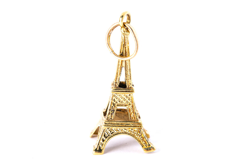 Paris Eifel Tower Monument Charm 14K 585 Yellow Gold Pendant