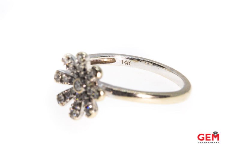 Diamond Flower Pave Petal Daisy 14K 585 White Gold Ring Size 7