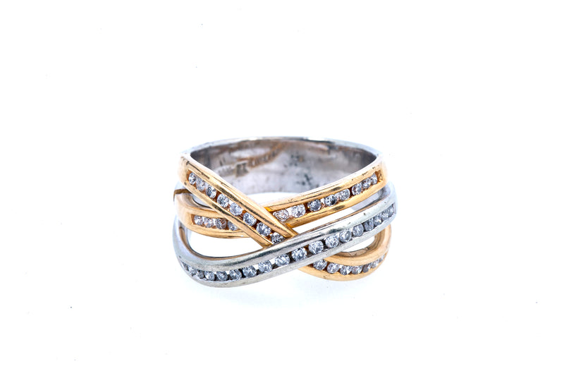 Legend Jewelry Crossover Diamond Band 10K 417 White & Yellow Gold Ring Sz 7