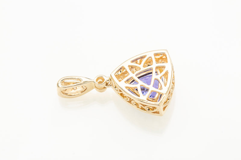 Tanzanite Trillion & Diamond 14k 585 Yellow Gold Charm Pendant