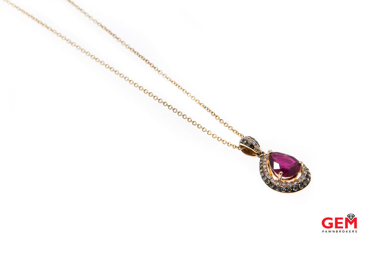 Effy Pear Shape Garnet Espresso & White Diamond 14K 585 Rose Gold Pendant & 18" Chain Necklace