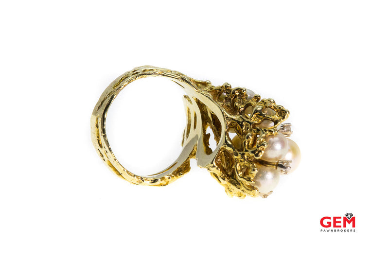 Diamond & Pearl 14K 585 Yellow Gold Ring Size 6.5