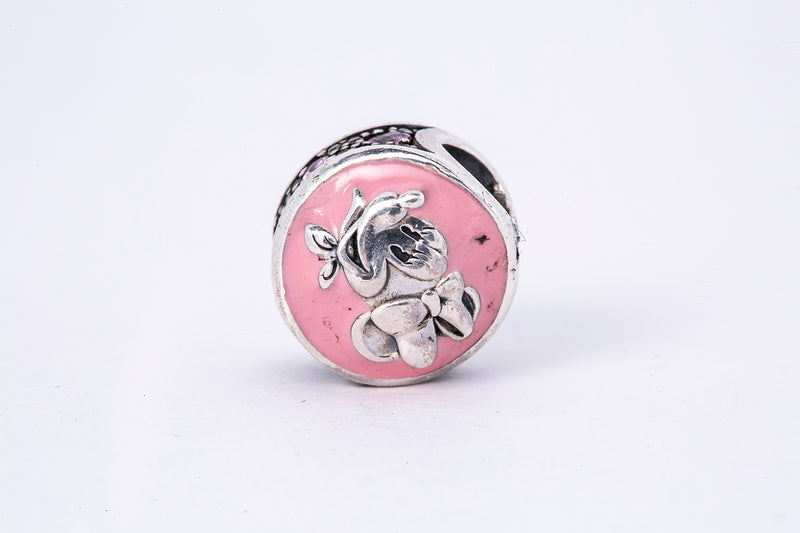 Vintage Pandora ALE Minnie Mouse Pink Enamel Bead 925 Sterling Silver Charm