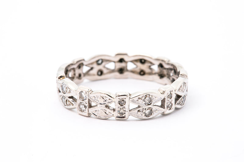 Antique Art Deco Diamond Eternity Band 14k 585 White Gold Ring Size 10.5