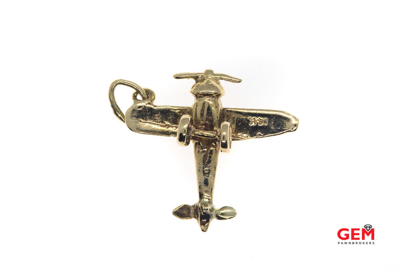 Morane Saulnier WWI Aircraft Fighter Plane Single Seat Charm Solid 14K 585 Yellow Gold Pendant