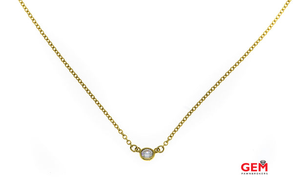 Tiffany & Co Elsa Peretti 1mm Thin Chain Link Diamond by the Yard Solitaire 18K 750 Yellow Gold 15 1/4" Necklace & Pendant