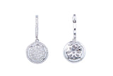 Diamond Pave Cocktail Cluster Disc Drop 18K 750 White Gold Pair of Earrings