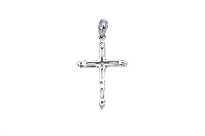Diamond Pave Religious Cross Drop Charm 18K 750 White Gold Pendant