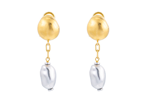 Roberto Coin Large Matte Drop 18K 750 Yellow & White Gold Pair of Earrings