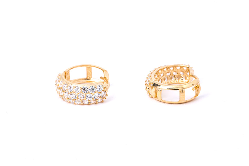 Cubic Zirconia Pave Small Huggie Hoops 14K 585 Yellow Gold Pair of Earrings