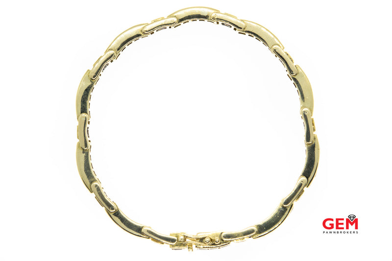 Natural Sapphire & Diamond Bar Link Station 18K 750 Yellow Gold Bracelet