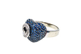 Natural Pave Sapphire Heart & Diamond Swirl 18K 750 White Gold Ring Size 9