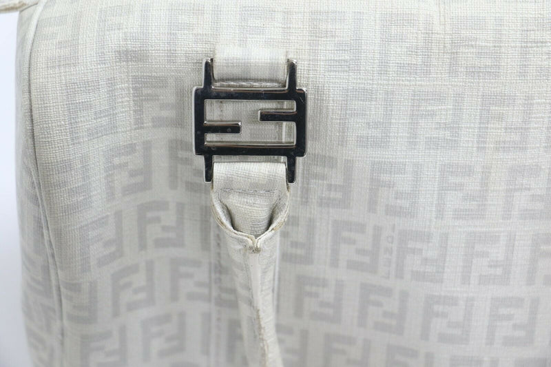 Fendi: White Canvas Satchel Logo Medium Handbag - White