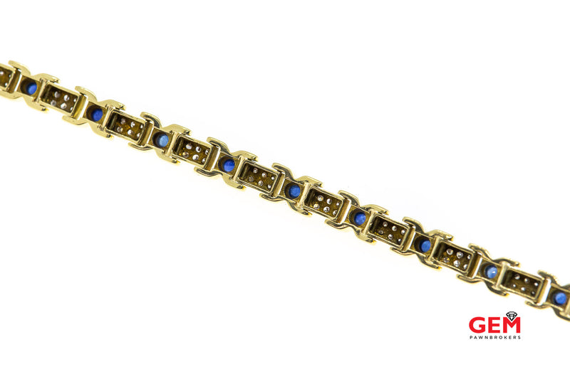 Salavetti Natural Sapphire & Diamond Pave Link 18K 750 Yellow Gold 7.5" Bracelet