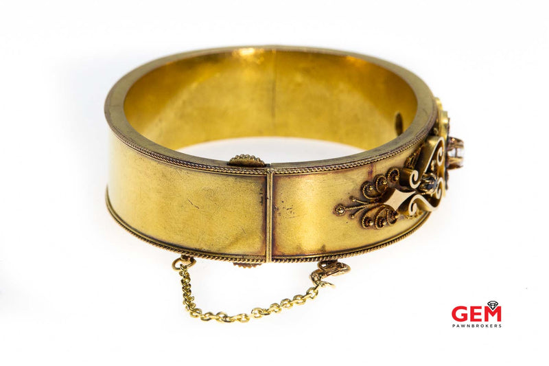 Antique Victorian Cubic Zirconia Sapphire Bracelet 10K 417 Solid Gold Cuff