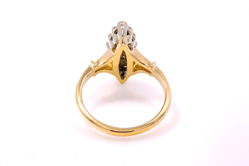 Antique Navette Diamond Cluster Cocktail Ring 14k 585 Yellow White Gold Sz 4.5