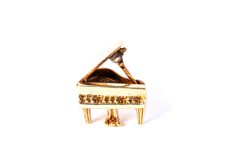 Grand Piano Instrument Open & Lid Prop Charm 14K 585 Yellow Gold Pianist Pendant