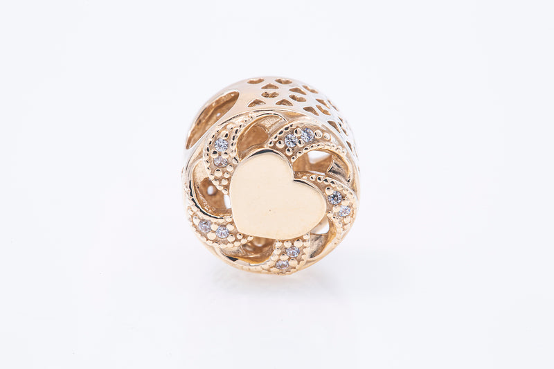 Pandora Pave Ribbon Heart Clip Bead Charm CZ 14k G585 Yellow Gold