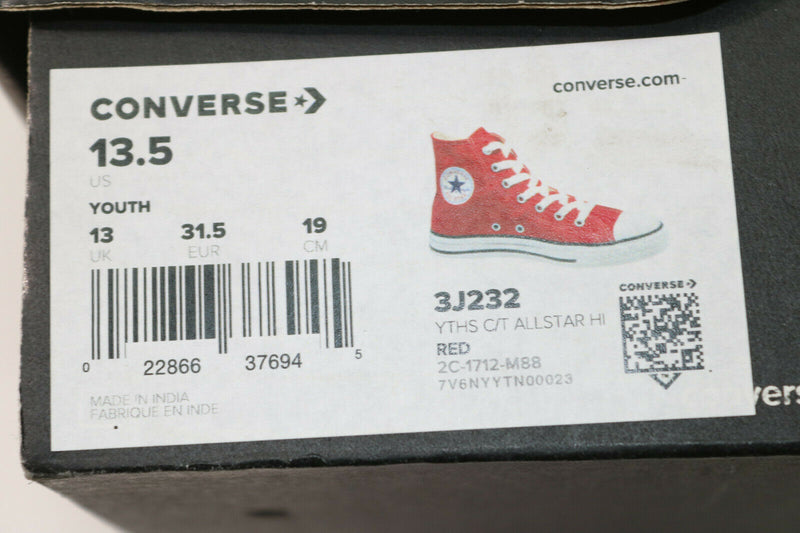 CONVERSE All Star Hi Top Red Chuck Taylor Shoes Size Youth 13.5