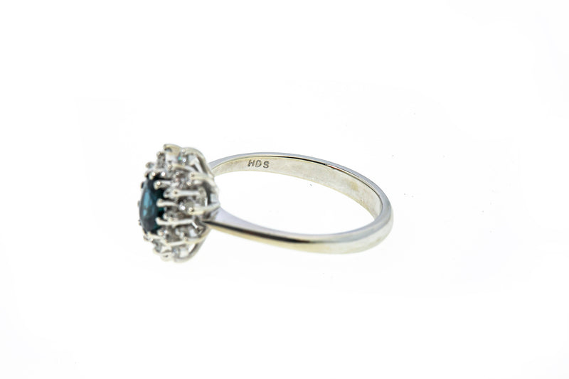 Helzberg London Blue Topaz & Diamond Halo Accent 14K 585 White Gold Ring Size 7