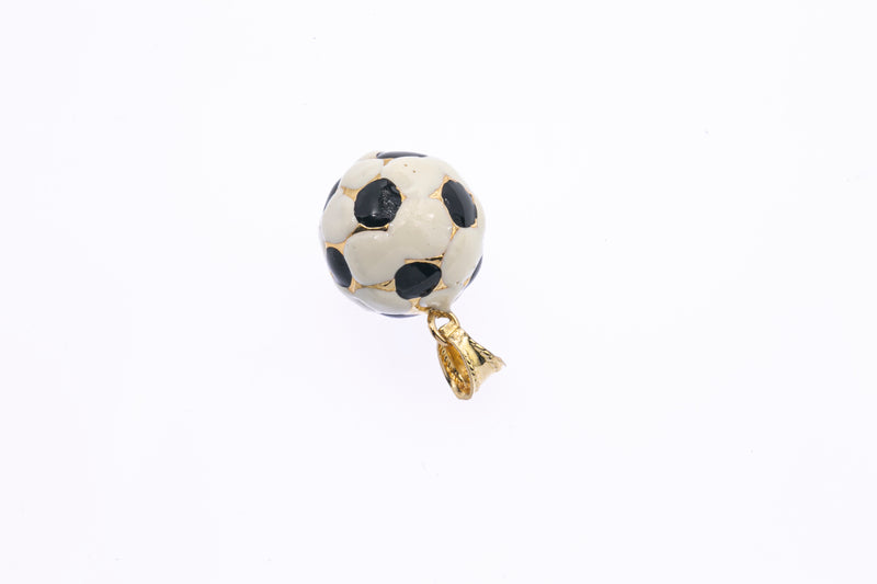 Enameled 15mm Soccer Ball 14K 585 Yellow Gold Sports Drop Charm