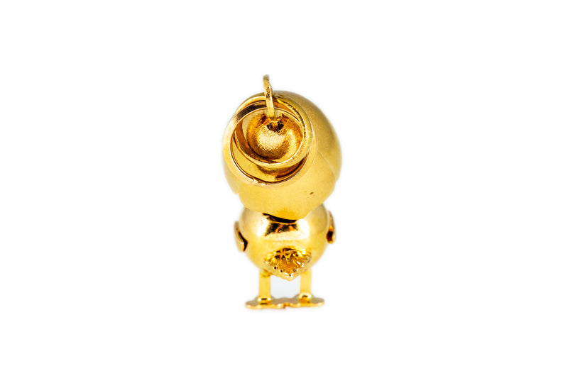 Baby Chicken Hatchling Chick & Shell Charm 18K 750 Yellow Gold Pendant