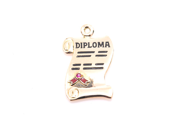 Diploma Ribbon Certificate 14k 585 Yellow Gold Charm Pendant