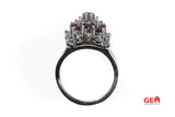 Vintage Diamond & Pink Sapphire Geometric Cluster 14K 585 White Gold Cocktail Ring Size 5 1/2