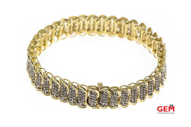 Classic S Link Diamond Pave 14K 585 Yellow Gold Bracelet